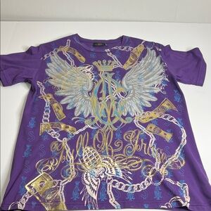 Christian Audigier Purple Tee with Gold and Blue